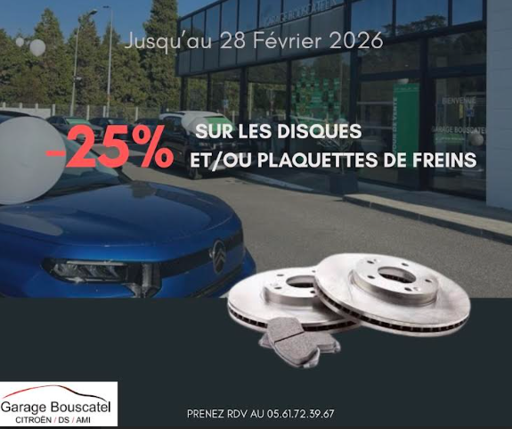 Remise exceptionnelle sur les disques et plaquettes de frein au sud de Toulouse, au garage Bouscatel à Roquettes et Dubreil automobiles à Auterive