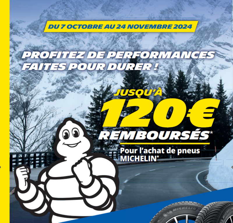 Offre exceptionnelle, jusqu'à 120€ remboursés sur l'achat de pneus Michelin au Garage Bouscatel à Roquettes au sud de Toulouse